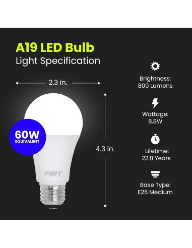 Bombilla LED A19 Feit Electric 800 Lúmenes Regulable 3000K