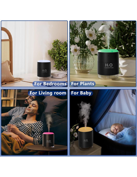 Humidificador Mini SZO USB Silencioso 370g 4 Modos Negro Humidificador Mini SZO USB Silencioso 370g 4 Modos Negro