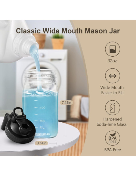Frascos Mason de 32oz AoeJarry - Paquete de 2, Boca Ancha Frascos Mason de 32oz AoeJarry - Paquete de 2, Boca Ancha