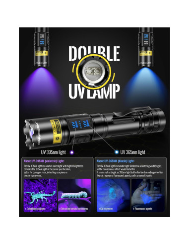 Linterna UV DUAL DARKBEAM A900 365nm 395nm Recargable USB
