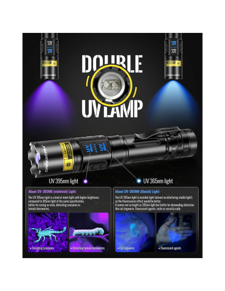 Linterna UV DUAL DARKBEAM A900 365nm 395nm Recargable USB Linterna UV DUAL DARKBEAM A900 365nm 395nm Recargable USB