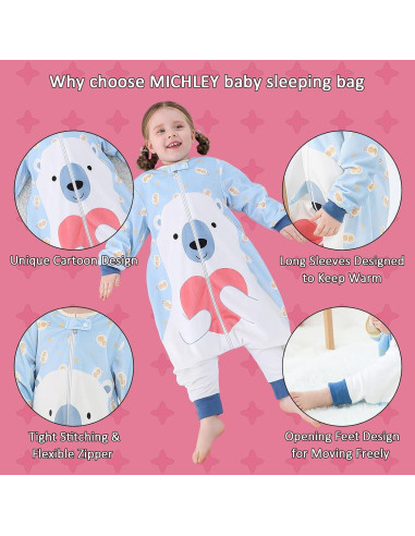 Saco de Dormir MICHLEY para Bebé Oso 1-3 Años Manga Larga