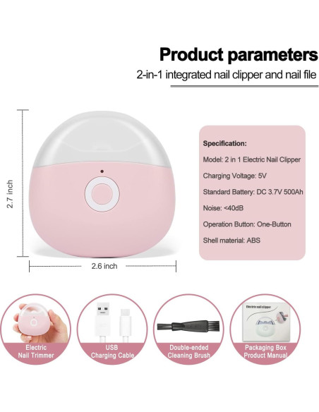 Cortador de Uñas Eléctrico SCAIKTIG Rosa 2 Velocidades LED Cortador de Uñas Eléctrico SCAIKTIG Rosa 2 Velocidades LED