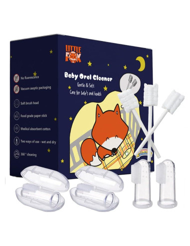 Limpiador Oral para Bebés Little Fox 60 Pcs + 2 Cepillos de Dedo