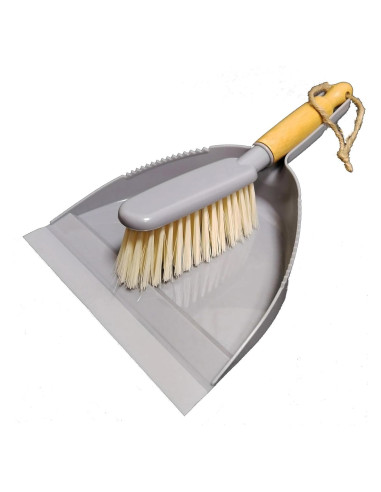 Juego de Recogedor y Escoba Boershun - Mango de Bambú, Gris