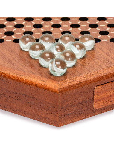 Juego de Mesa Halma Chino de Madera 32.2 cm con Canicas Vidrio