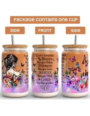 Vaso de Vidrio 16 oz Fancyfams con Tapa de Bambú y Popote