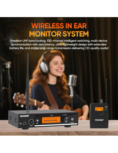 Sistema de Monitoreo In Ear Inalámbrico MIZISNR T-01 UHF 80m
