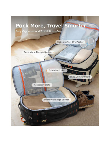 Mochila de Viaje Tolaccea 50L Expandible con Puerto USB