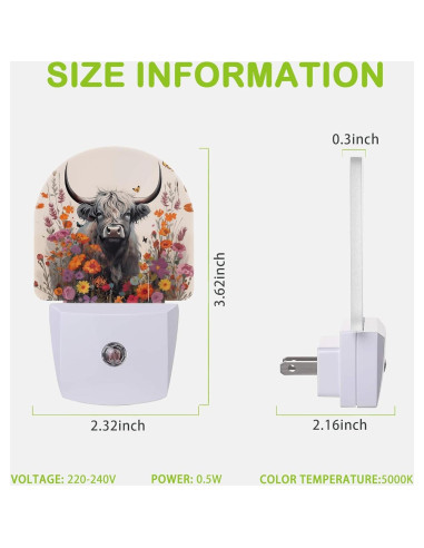 Luz Nocturna LED AOWULA Vaca de las Tierras Altas 9.5 cm
