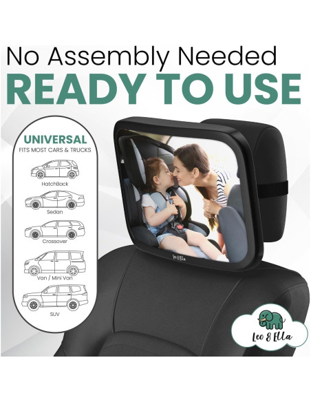 Espejo de Coche para Bebé Leo y Ella - Extra Grande y Ultra Claro Espejo de Coche para Bebé Leo y Ella - Extra Grande y Ultra Claro