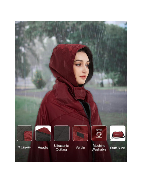 Manta con Capucha C-LIGHT 200x150cm Impermeable Rojo Vino Manta con Capucha C-LIGHT 200x150cm Impermeable Rojo Vino