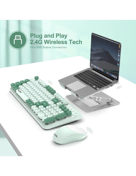 Combo Teclado y Ratón Inalámbricos LETTON K03 Verde Menta Combo Teclado y Ratón Inalámbricos LETTON K03 Verde Menta