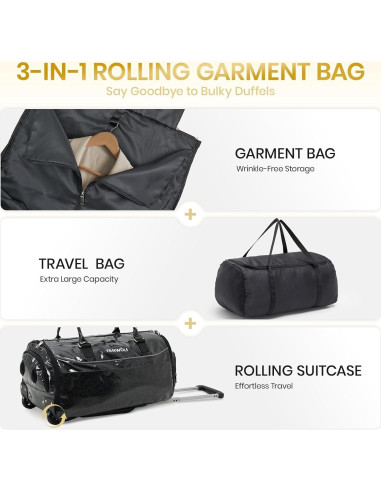 Bolsa de Prendas Rodante 3-en-1 Fanwoli Negro 53x35x23cm