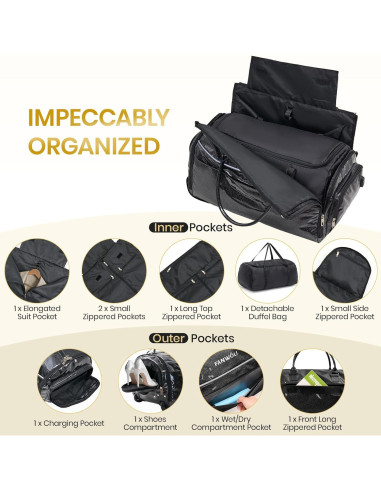 Bolsa de Prendas Rodante 3-en-1 Fanwoli Negro 53x35x23cm