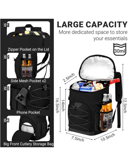 Mochila Enfriadora NECKORY 30L Impermeable y Aislada Negra Mochila Enfriadora NECKORY 30L Impermeable y Aislada Negra