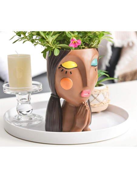 Maceta Decorativa de Resina Saysmile - Cara de Mujer Orando Maceta Decorativa de Resina Saysmile - Cara de Mujer Orando