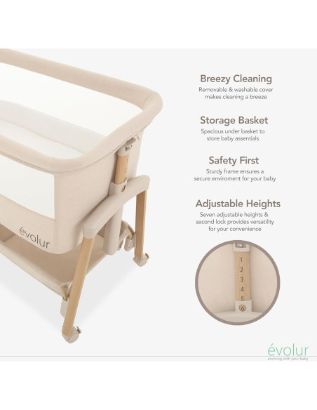 Cuna Portátil Evolur Lullaby con Ruedas y 7 Alturas Ajustables Cuna Portátil Evolur Lullaby con Ruedas y 7 Alturas Ajustables