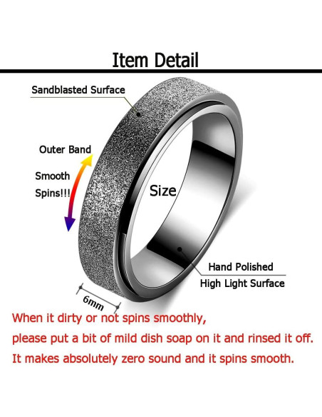 Anillo Giratorio Antiestrés OreilleStar Talla 6 Negro Anillo Giratorio Antiestrés OreilleStar Talla 6 Negro