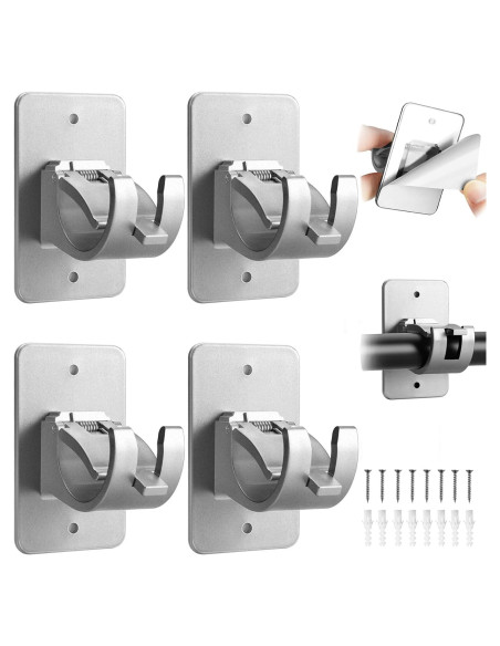 Soporte de Barra de Cortina Autoadhesivo Cadorasty 4 Pcs Plata Soporte de Barra de Cortina Autoadhesivo Cadorasty 4 Pcs Plata