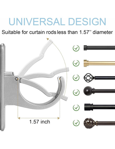 Soporte de Barra de Cortina Autoadhesivo Cadorasty 4 Pcs Plata Soporte de Barra de Cortina Autoadhesivo Cadorasty 4 Pcs Plata