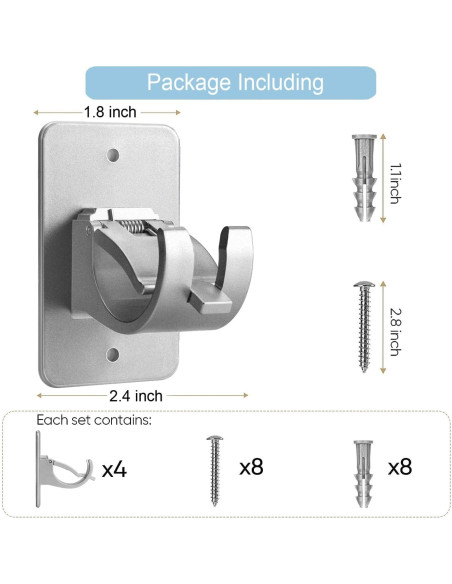 Soporte de Barra de Cortina Autoadhesivo Cadorasty 4 Pcs Plata Soporte de Barra de Cortina Autoadhesivo Cadorasty 4 Pcs Plata