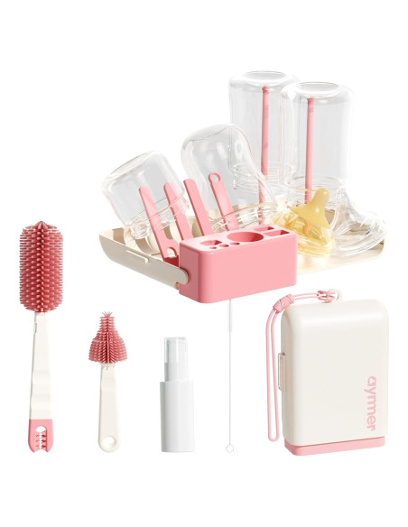 Set de Cepillos Limpiadores de Biberones 7 en 1 AYNMER - Rosa Coral Set de Cepillos Limpiadores de Biberones 7 en 1 AYNMER - Rosa Coral