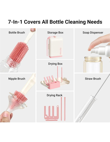 Set de Cepillos Limpiadores de Biberones 7 en 1 AYNMER - Rosa Coral Set de Cepillos Limpiadores de Biberones 7 en 1 AYNMER - Rosa Coral