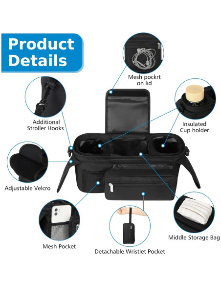 Organizador Universal para Carriola Accmor con Soporte para Vaso Organizador Universal para Carriola Accmor con Soporte para Vaso