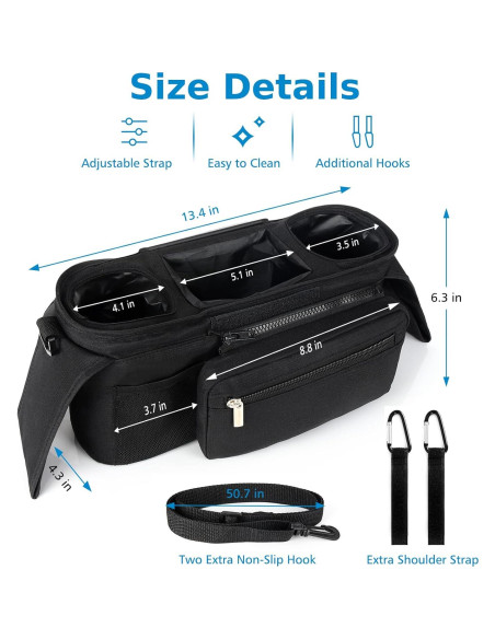 Organizador Universal para Carriola Accmor con Soporte para Vaso Organizador Universal para Carriola Accmor con Soporte para Vaso