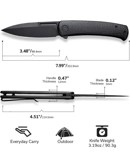 Cuchillo de Bolsillo CIVIVI Caetus 8.83 cm Acero 14C28N Negro Cuchillo de Bolsillo CIVIVI Caetus 8.83 cm Acero 14C28N Negro
