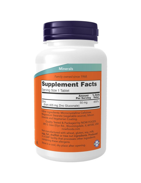 Zinc 50mg 250 Tabletas NOW Foods - Suplemento Mineral Zinc 50mg 250 Tabletas NOW Foods - Suplemento Mineral