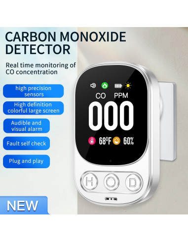 Detector de Monóxido de Carbono 3-en-1 HAKINAKU HD08-B con Pantalla HD