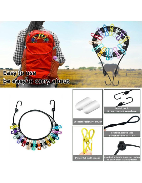 Cuerda de Ropa Portátil Sarmyarc 3.66m con 12 Pinzas Cuerda de Ropa Portátil Sarmyarc 3.66m con 12 Pinzas