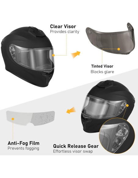 Casco de Motocicleta Favoto Full Face Negro Mediano con 2 Visores Casco de Motocicleta Favoto Full Face Negro Mediano con 2 Visores