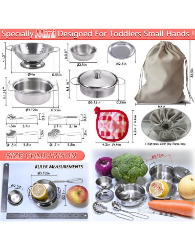 Juego de Cocina para Niños Rupnoflbui 11 Piezas Acero Inoxidable