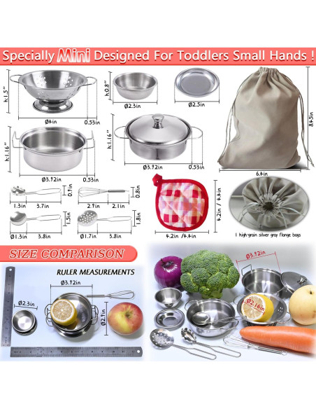 Juego de Cocina para Niños Rupnoflbui 11 Piezas Acero Inoxidable Juego de Cocina para Niños Rupnoflbui 11 Piezas Acero Inoxidable