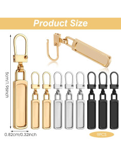 9 Piezas Reemplazo Tiradores de Cremallera YQQYG - Dorado, Plateado, Negro 2