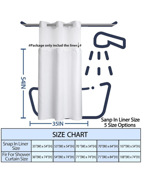 Forro de Cortina de Ducha Removible KONZENT 89x137 cm Blanco Forro de Cortina de Ducha Removible KONZENT 89x137 cm Blanco