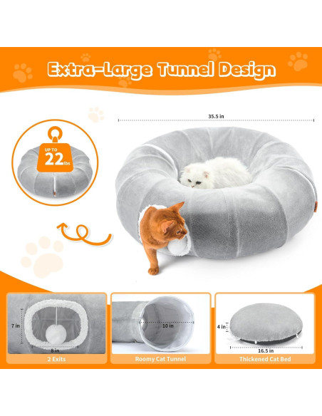 Cama Túnel para Gatos Nxwjoy 90x90 cm Gris Acolchada Cama Túnel para Gatos Nxwjoy 90x90 cm Gris Acolchada