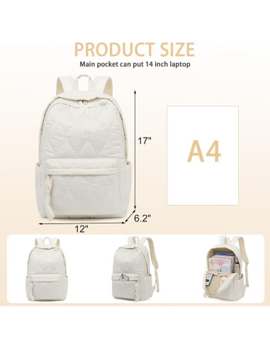 Mochila Escolar LEDAOU Beige Acolchado 18L para Niñas