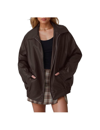 Chaqueta de Cuero Sintético Oversized para Mujer Roja 2024