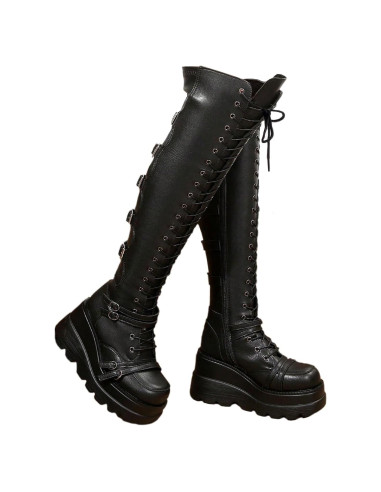 Botas de Muslo Alto GUNIYIFS para Mujeres - Goth Punk con Hebillas