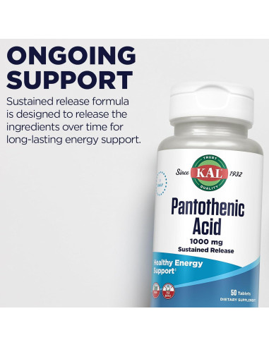 KAL Ácido Pantoténico 1000mg Vegano - 50 Tabletas