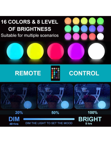 Luz de Globo Solar 20 cm BALMOST RGB Dimmable con Control Remoto
