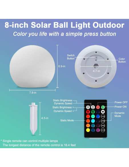Luz de Globo Solar 20 cm BALMOST RGB Dimmable con Control Remoto Luz de Globo Solar 20 cm BALMOST RGB Dimmable con Control Remoto