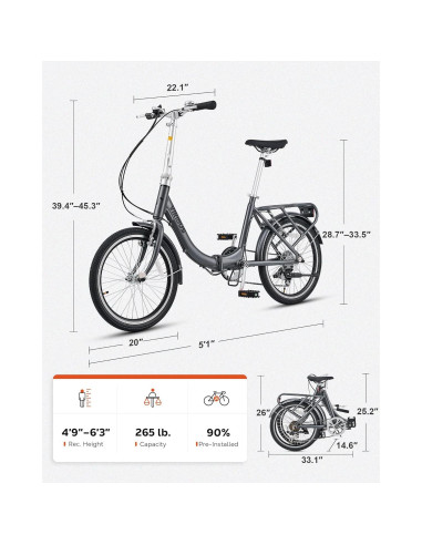 Bicicleta Plegable Viribus 20" 7 Velocidades Aluminio Gris