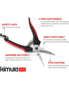 Tijeras de Poda Kimura 20 cm, Acero SK5, Ergonomía Antideslizante 2