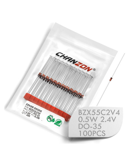 Paquete de 100 Diodos Zener Chanzon BZX55C2V4 0.5W 2.4V Paquete de 100 Diodos Zener Chanzon BZX55C2V4 0.5W 2.4V