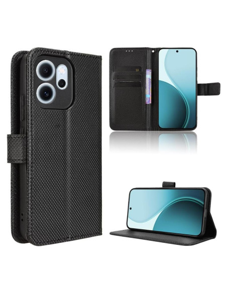 Funda de Cuero PU Flip Elubugod para Oppo Reno 14F 5G Negra Funda de Cuero PU Flip Elubugod para Oppo Reno 14F 5G Negra